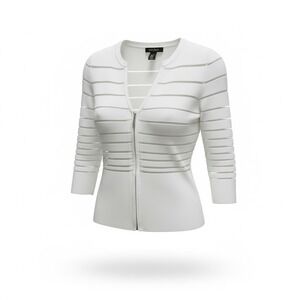 White House Black Market Sheer Stripe Zip Up Cardigan Sweater S‎ Small Fitted